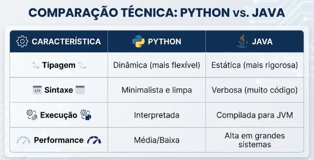 Tabela de Comparação JAVA X PYTHON